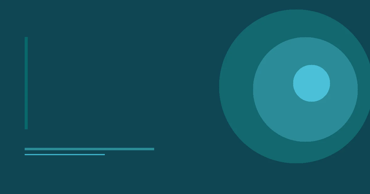 Teal and charcoal geometric editorial still with concentric circles and accent bars, no people or text