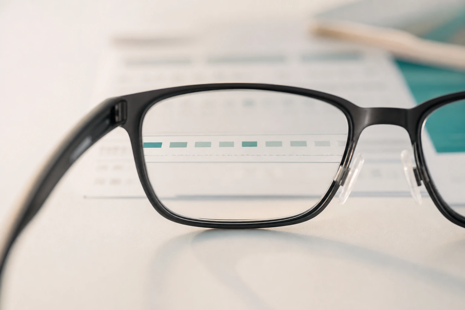Eyeglasses over blurred and focused vision cues to illustrate squinting