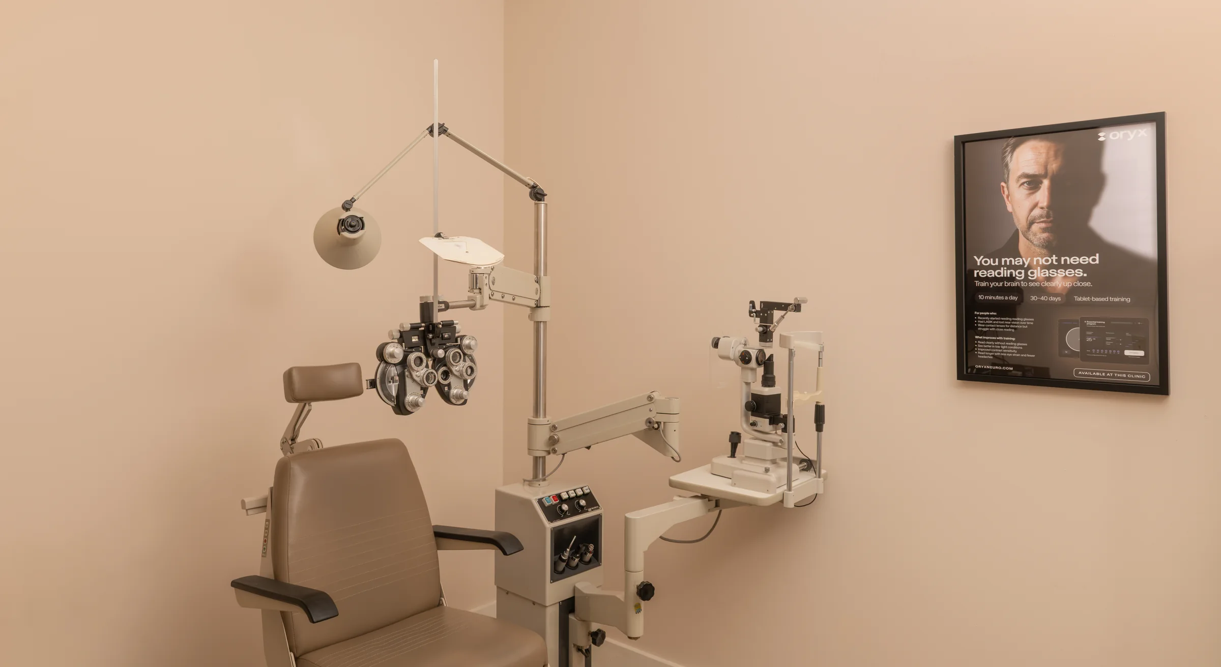 Eye exam room where pediatric and myopia-control evaluations are performed at the Classic Vision Care Kennesaw office